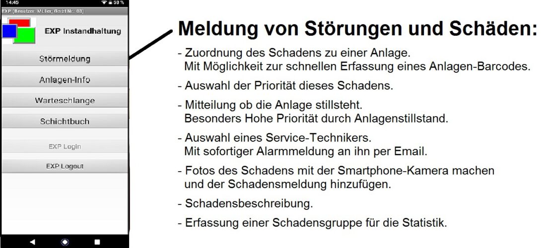 Wartungsprogramm App Störungen melden