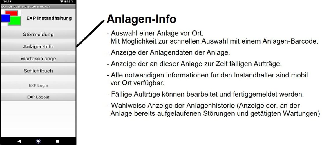 Wartungsprogramm App Anlagen Info