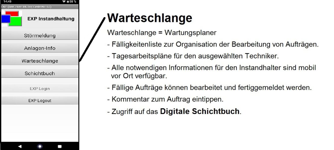 Wartungsprogramm App Warteschlange